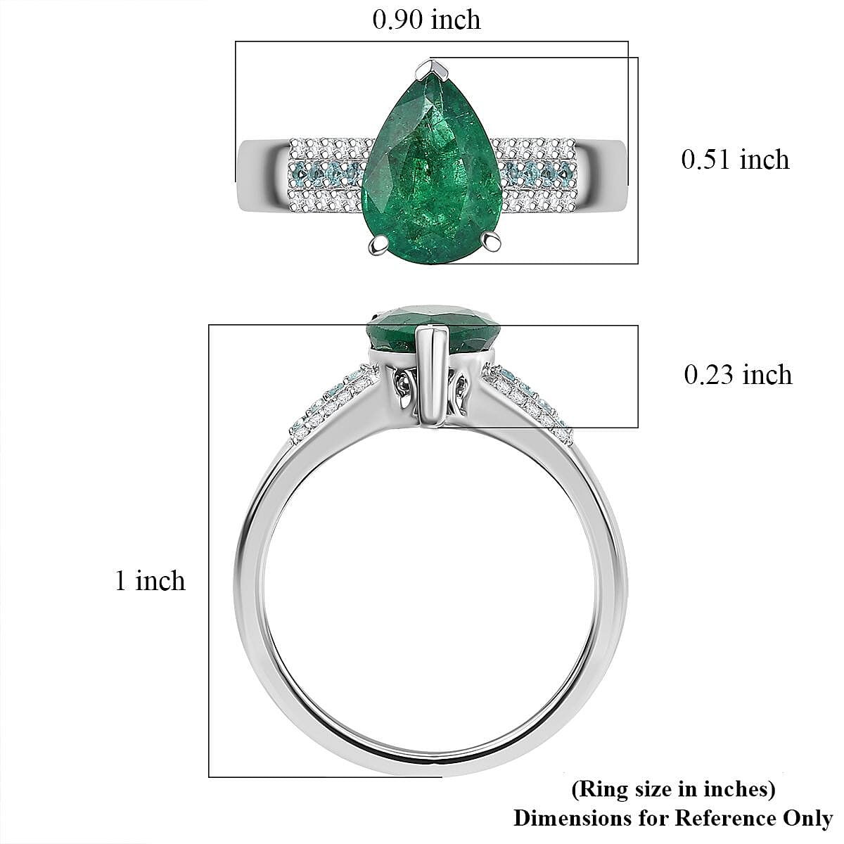 Luxoro AAA Premium Emerald, Paraiba Tourmaline and Diamond I2 2.40 ctw Ring in 10K White Gold (Size 7.0) image number 5