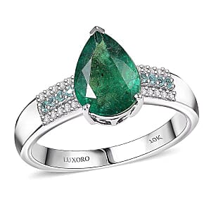 Luxoro AAA Premium Emerald, Paraiba Tourmaline and Diamond I2 2.40 ctw Ring in 10K White Gold (Size 8.0)