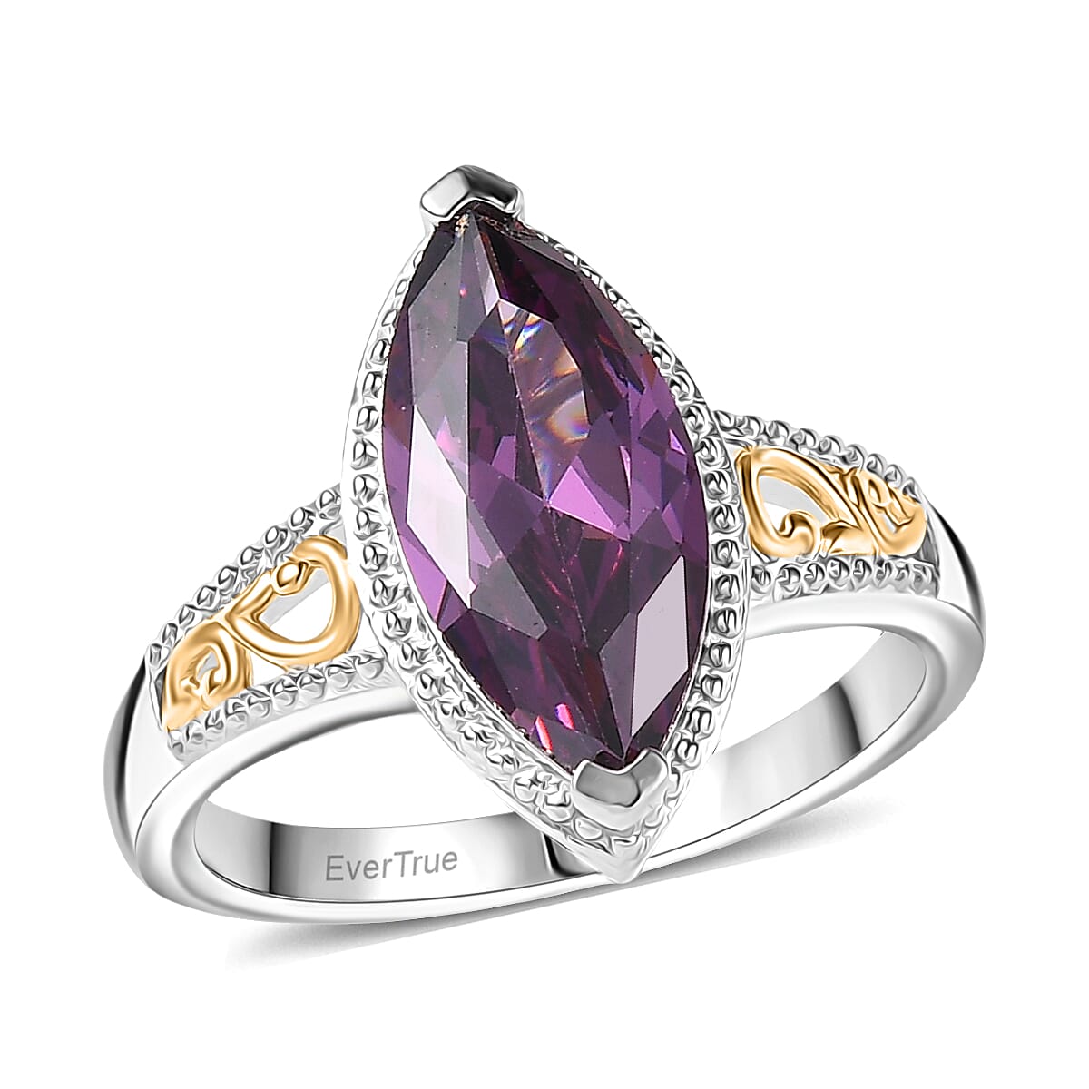 EverTrue Simulated Amethyst Color Diamond Ring in 18K YG Plated and Platinum Bond (Size 10.0)