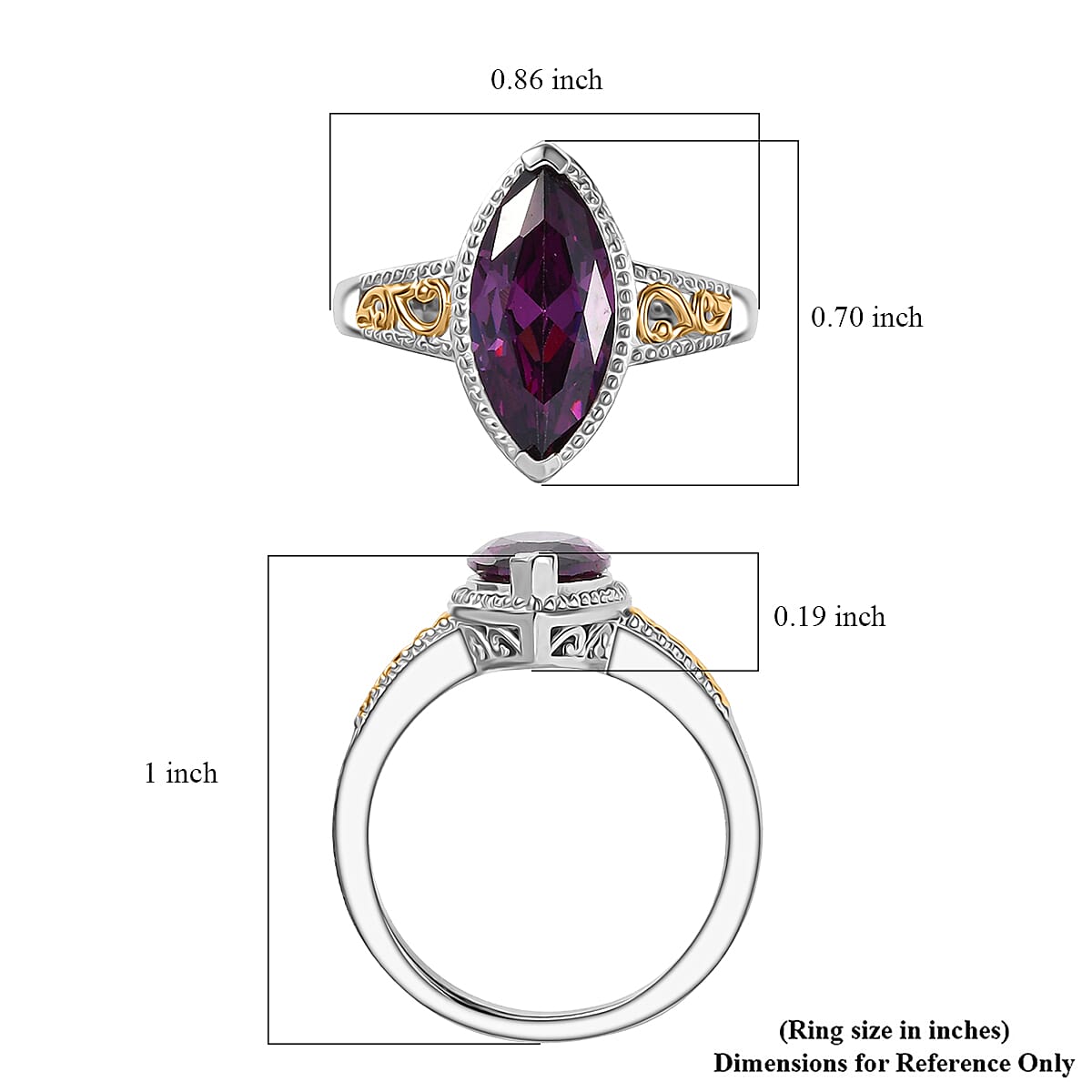 EverTrue Simulated Amethyst Color Diamond Ring in 18K YG Plated and Platinum Bond (Size 10.0)
