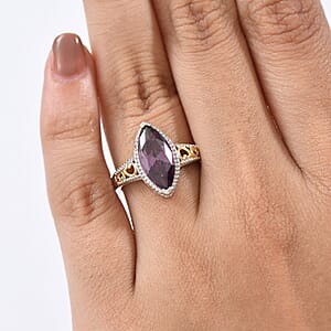 EverTrue Simulated Amethyst Color Diamond Ring in 18K YG Plated and Platinum Bond (Size 7.0)