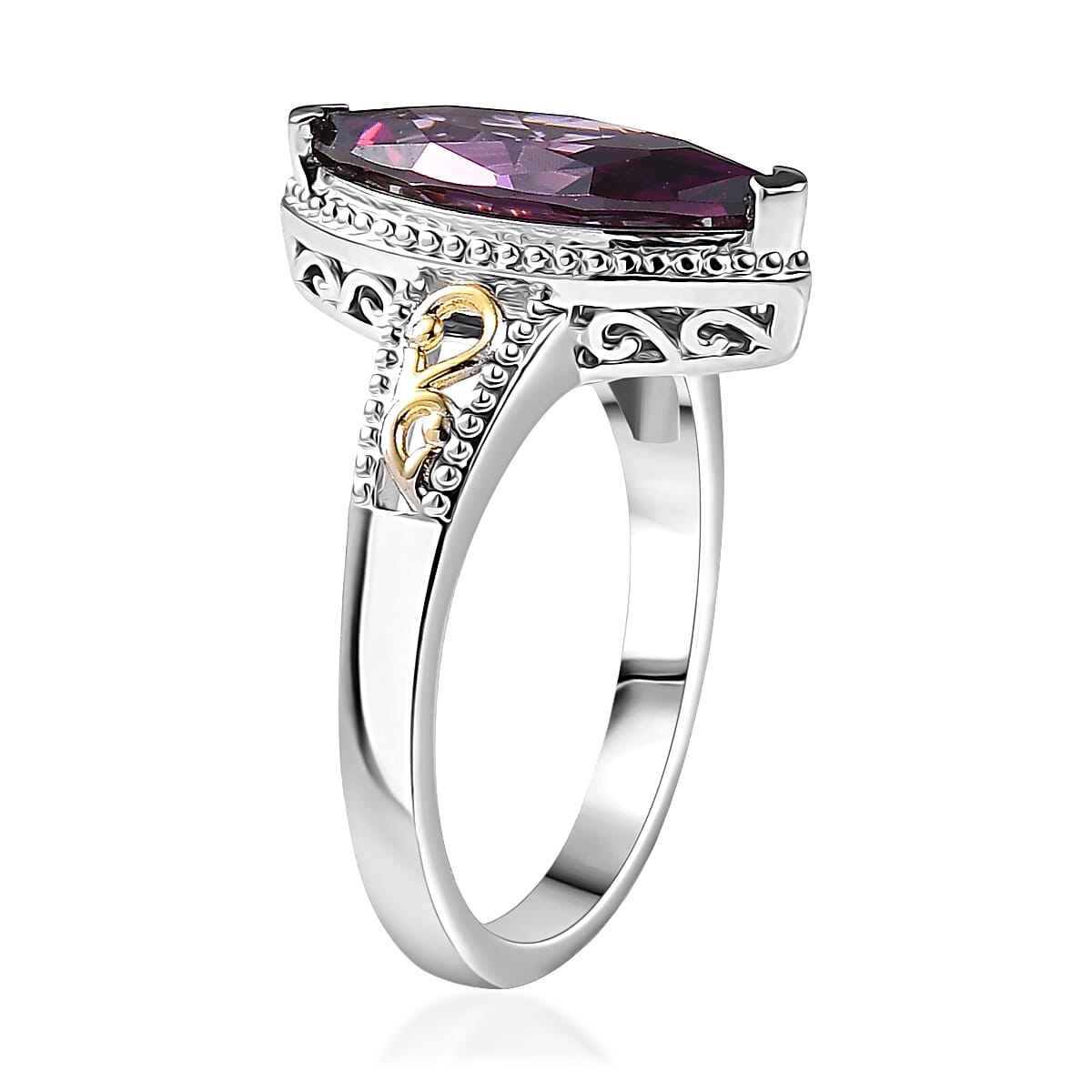 EverTrue Simulated Amethyst Color Diamond Ring in 18K YG Plated and Platinum Bond (Size 7.0) image number 3