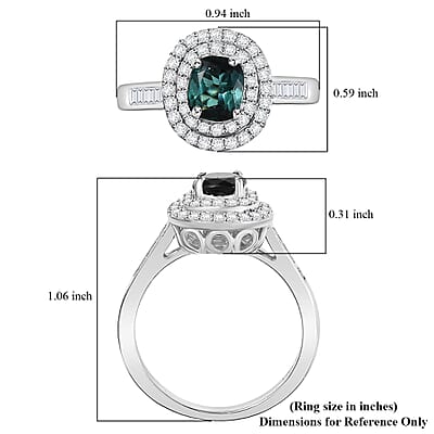 D'Joy Pirineu Lagoon Tourmaline and Moissanite 1.50 ctw Classic Halo Ring in Rhodium Over Sterling Silver (Size 10.0)