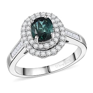 Deal of the Day D'Joy Pirineu Lagoon Tourmaline,  Moissanite Ring in Rhodium Over Sterling Silver (Size 5.0) 1.50 ctw