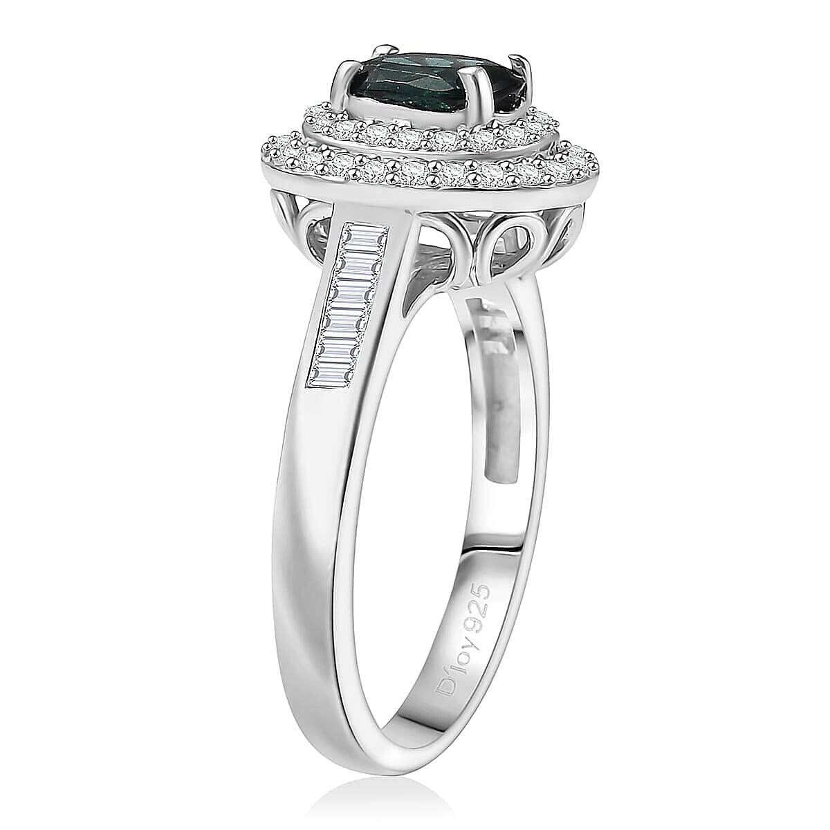 Deal of the Day D'Joy Pirineu Lagoon Tourmaline,  Moissanite Ring in Rhodium Over Sterling Silver (Size 5.0) 1.50 ctw image number 3