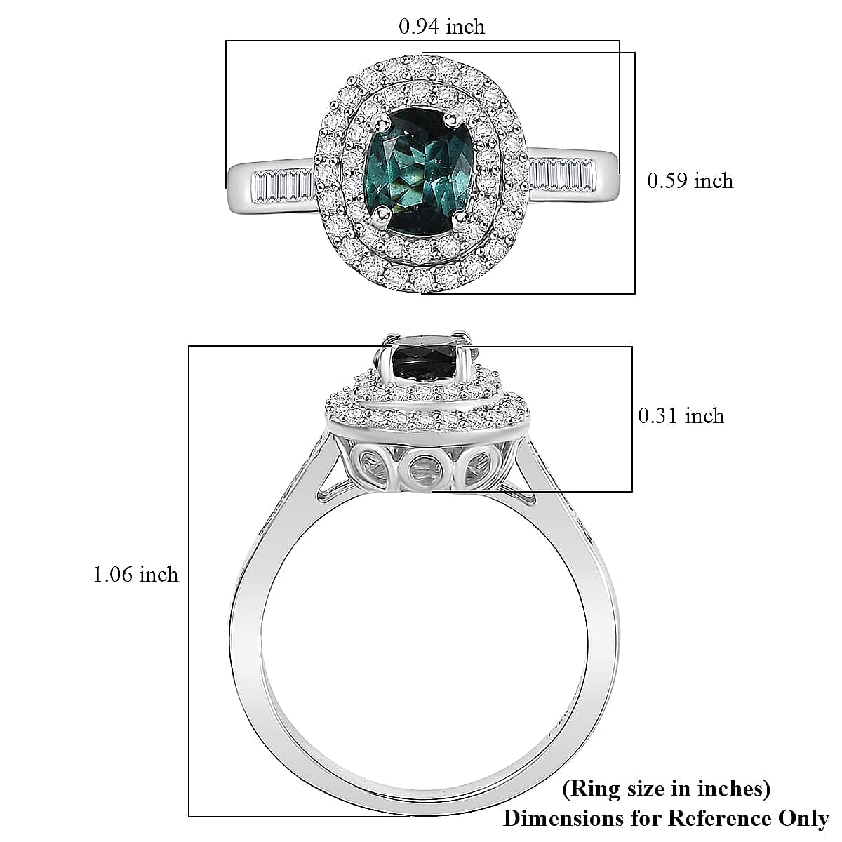 Deal of the Day D'Joy Pirineu Lagoon Tourmaline,  Moissanite Ring in Rhodium Over Sterling Silver (Size 5.0) 1.50 ctw image number 5