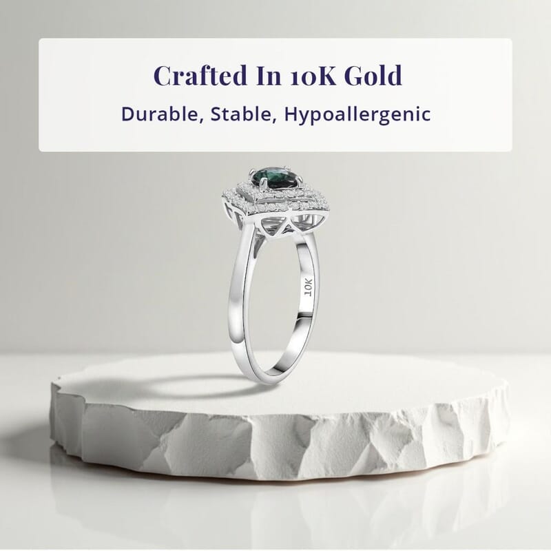 Certified & Appraised Luxoro AAA Pirineu Lagoon Tourmaline and I2 Diamond 1.19 ctw Ring in 10K White Gold (Size 10.0)
