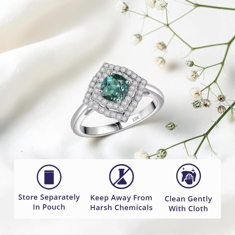 Certified & Appraised Luxoro AAA Pirineu Lagoon Tourmaline and I2 Diamond 1.19 ctw Ring in 10K White Gold (Size 10.0)