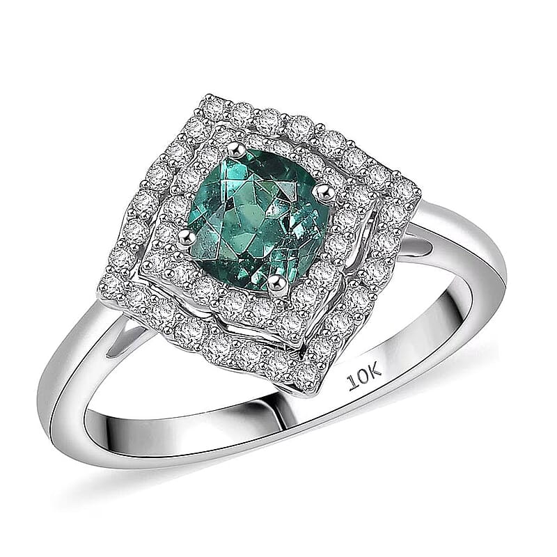 Certified & Appraised Luxoro AAA Pirineu Lagoon Tourmaline and I2 Diamond 1.19 ctw Ring in 10K White Gold (Size 12.0)