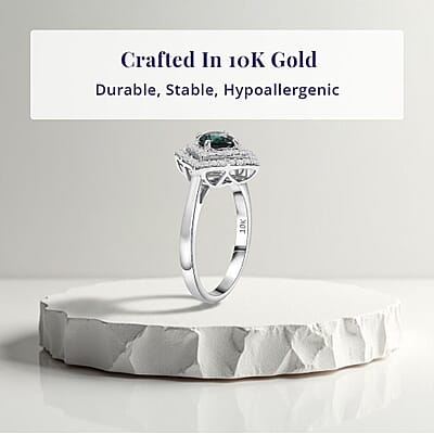 Certified & Appraised Luxoro AAA Pirineu Lagoon Tourmaline and I2 Diamond 1.19 ctw Ring in 10K White Gold (Size 12.0)