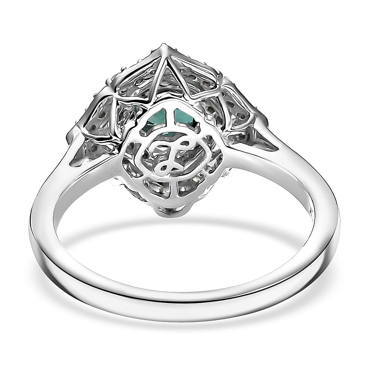 Certified & Appraised Luxoro AAA Pirineu Lagoon Tourmaline and I2 Diamond 1.19 ctw Ring in 10K White Gold (Size 7.0) image number 4