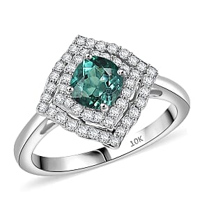Certified & Appraised Luxoro AAA Pirineu Lagoon Tourmaline and I2 Diamond 1.19 ctw Ring in 10K White Gold (Size 9.0)
