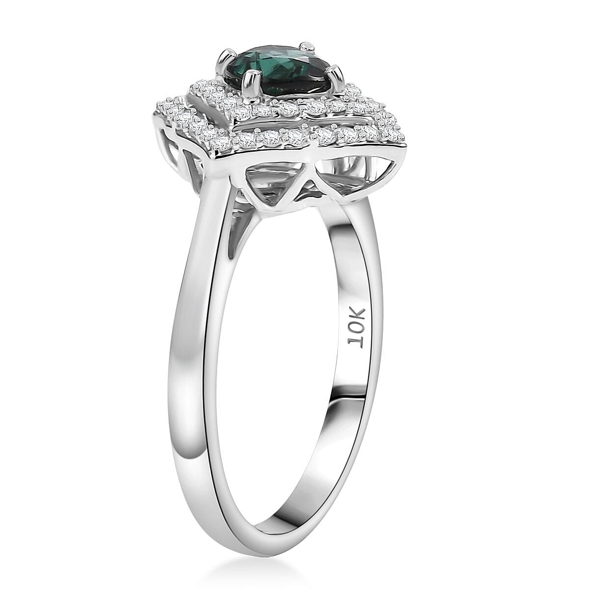 Certified & Appraised Luxoro AAA Pirineu Lagoon Tourmaline and I2 Diamond 1.19 ctw Ring in 10K White Gold (Size 9.0) image number 3