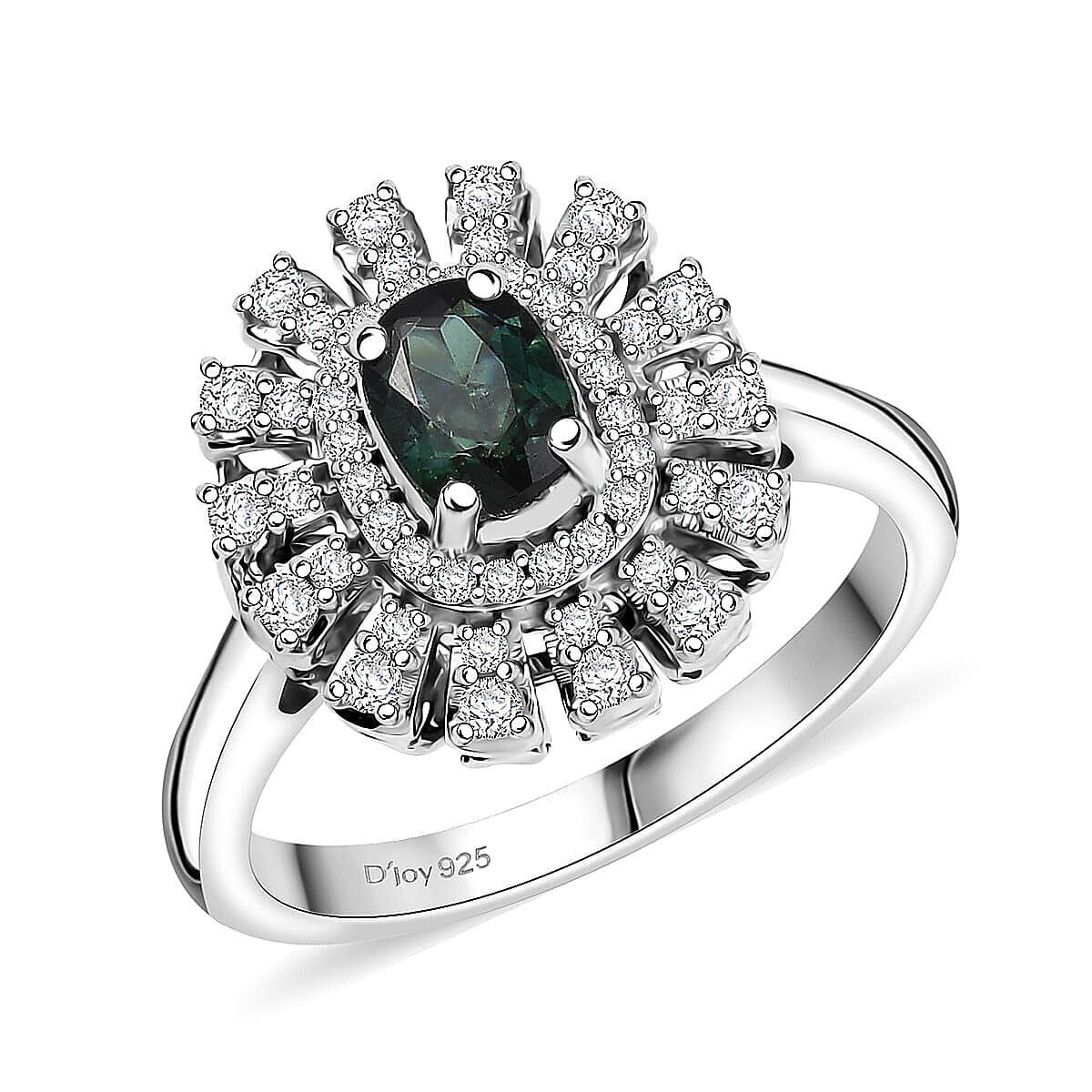 D'Joy Pirineu Lagoon Tourmaline and Moissanite 1.00 ctw Ring in Rhodium Over Sterling Silver (Size 10.0) image number 0