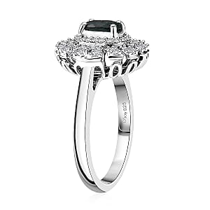 D'Joy Pirineu Lagoon Tourmaline and Moissanite 1.00 ctw Ring in Rhodium Over Sterling Silver (Size 10.0)