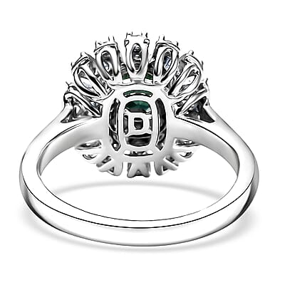 D'Joy Pirineu Lagoon Tourmaline and Moissanite 1.00 ctw Ring in Rhodium Over Sterling Silver (Size 10.0)