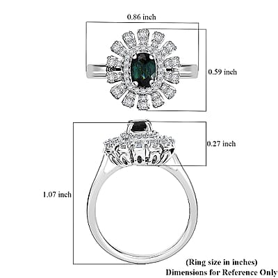 D'Joy Pirineu Lagoon Tourmaline and Moissanite 1.00 ctw Ring in Rhodium Over Sterling Silver (Size 10.0)