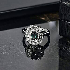 D'Joy Pirineu Lagoon Tourmaline and Moissanite 1.00 ctw Ring in Rhodium Over Sterling Silver (Size 5.0)