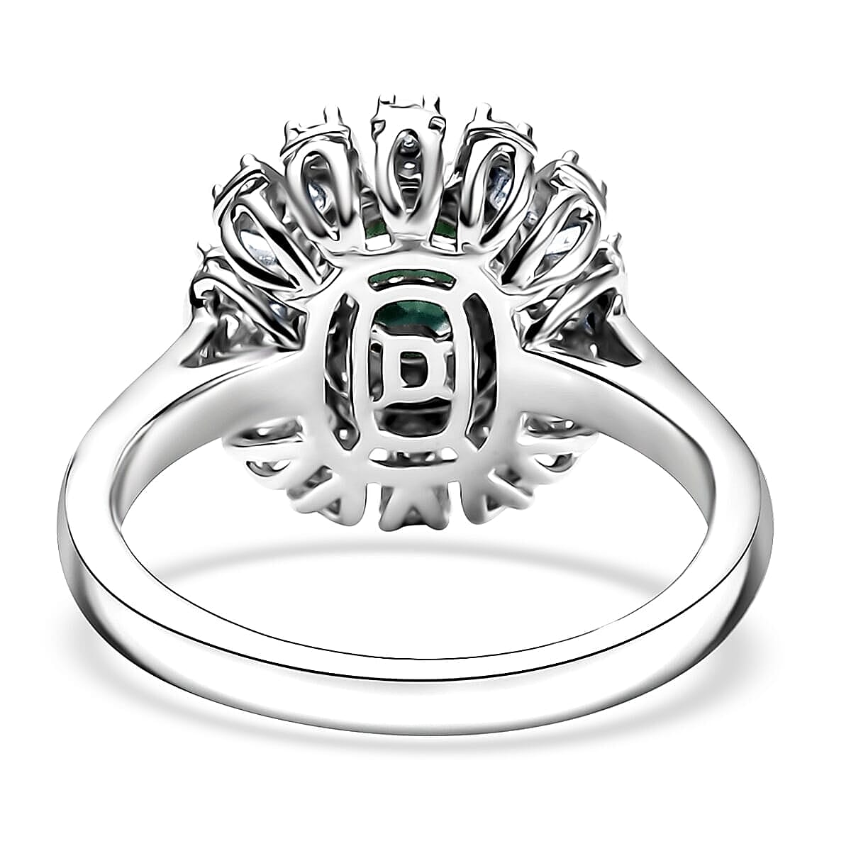 D'Joy Pirineu Lagoon Tourmaline and Moissanite 1.00 ctw Ring in Rhodium Over Sterling Silver (Size 5.0) image number 4