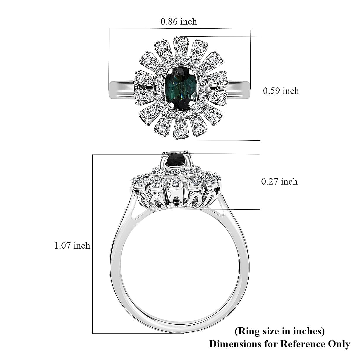 D'Joy Pirineu Lagoon Tourmaline and Moissanite 1.00 ctw Ring in Rhodium Over Sterling Silver (Size 5.0) image number 5