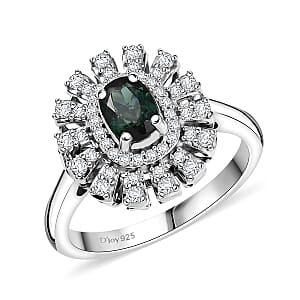 D'Joy Pirineu Lagoon Tourmaline and Moissanite 1.00 ctw Ring in Rhodium Over Sterling Silver (Size 7.0)