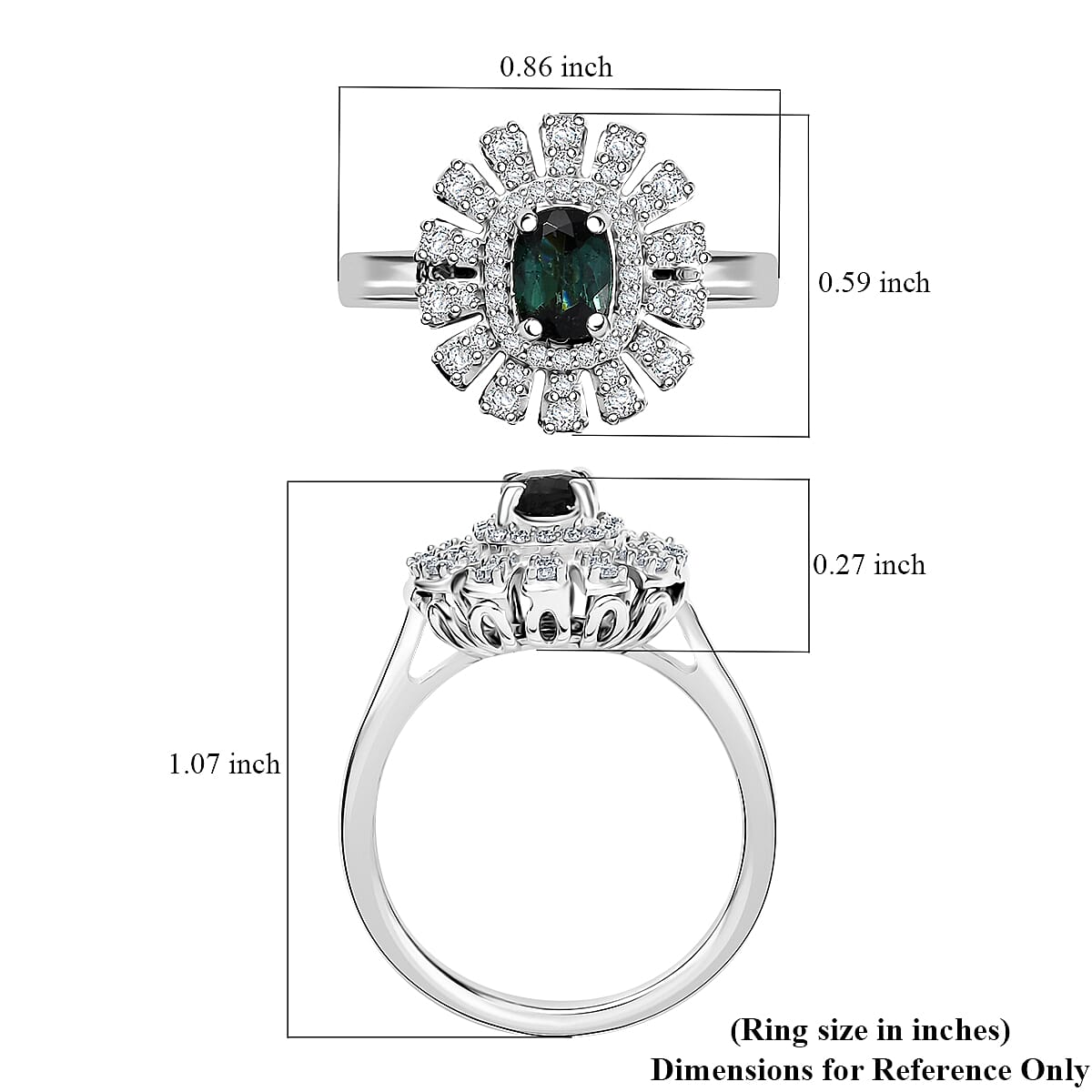 D'Joy Pirineu Lagoon Tourmaline and Moissanite 1.00 ctw Ring in Rhodium Over Sterling Silver (Size 7.0) image number 5