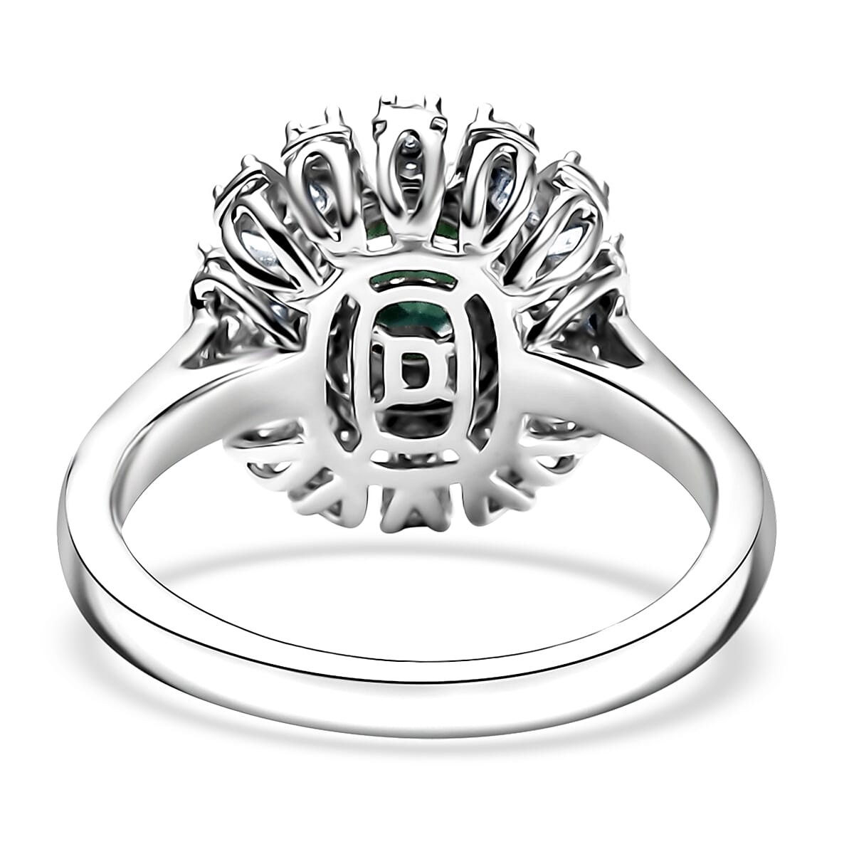 D'Joy Pirineu Lagoon Tourmaline and Moissanite 1.00 ctw Ring in Rhodium Over Sterling Silver (Size 8.0)