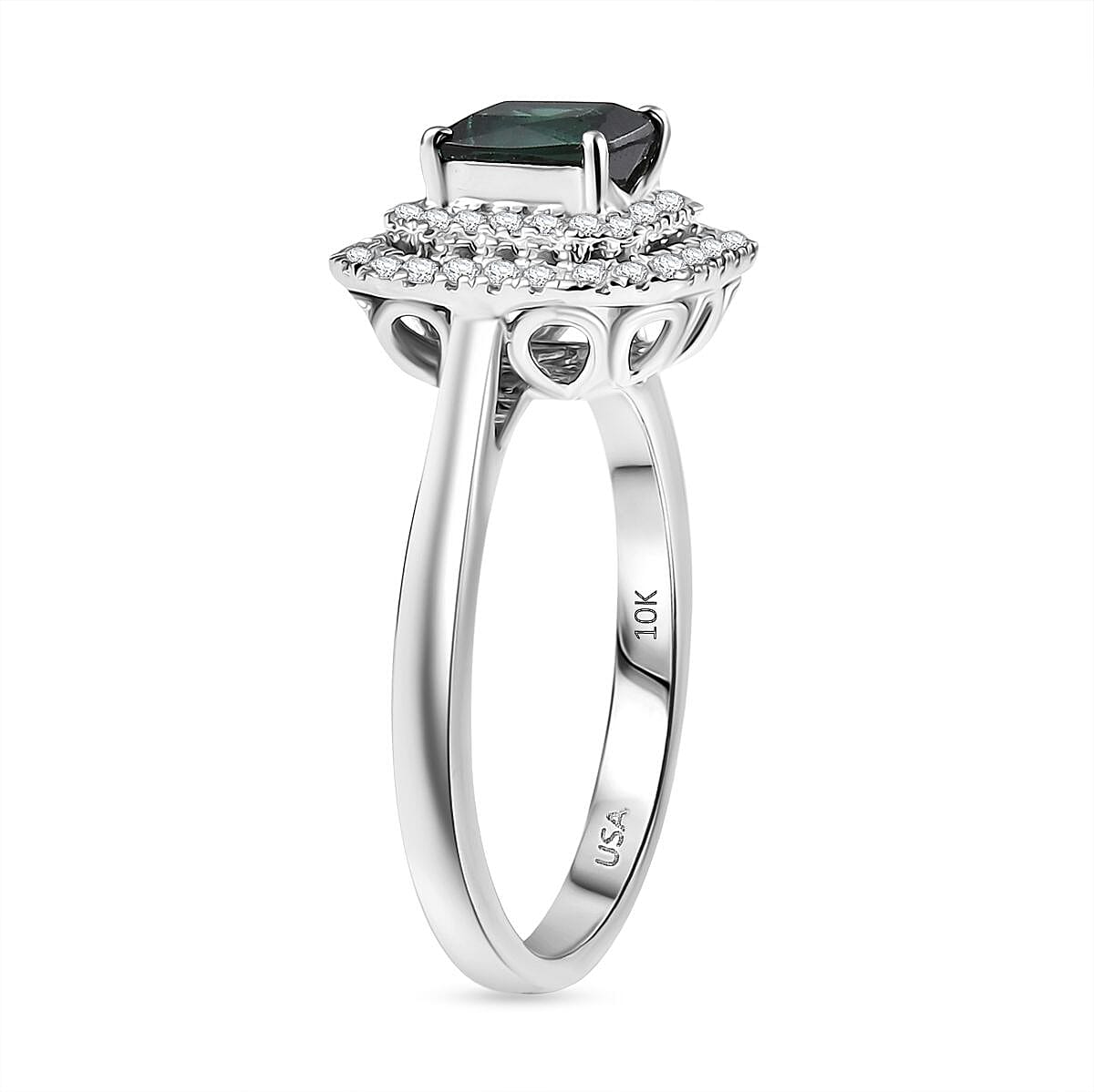 Certified & Appraised Luxoro AAA Pirineu Lagoon Tourmaline and I2 Diamond 1.18 ctw Ring in 10K White Gold (Size 10.0) image number 3