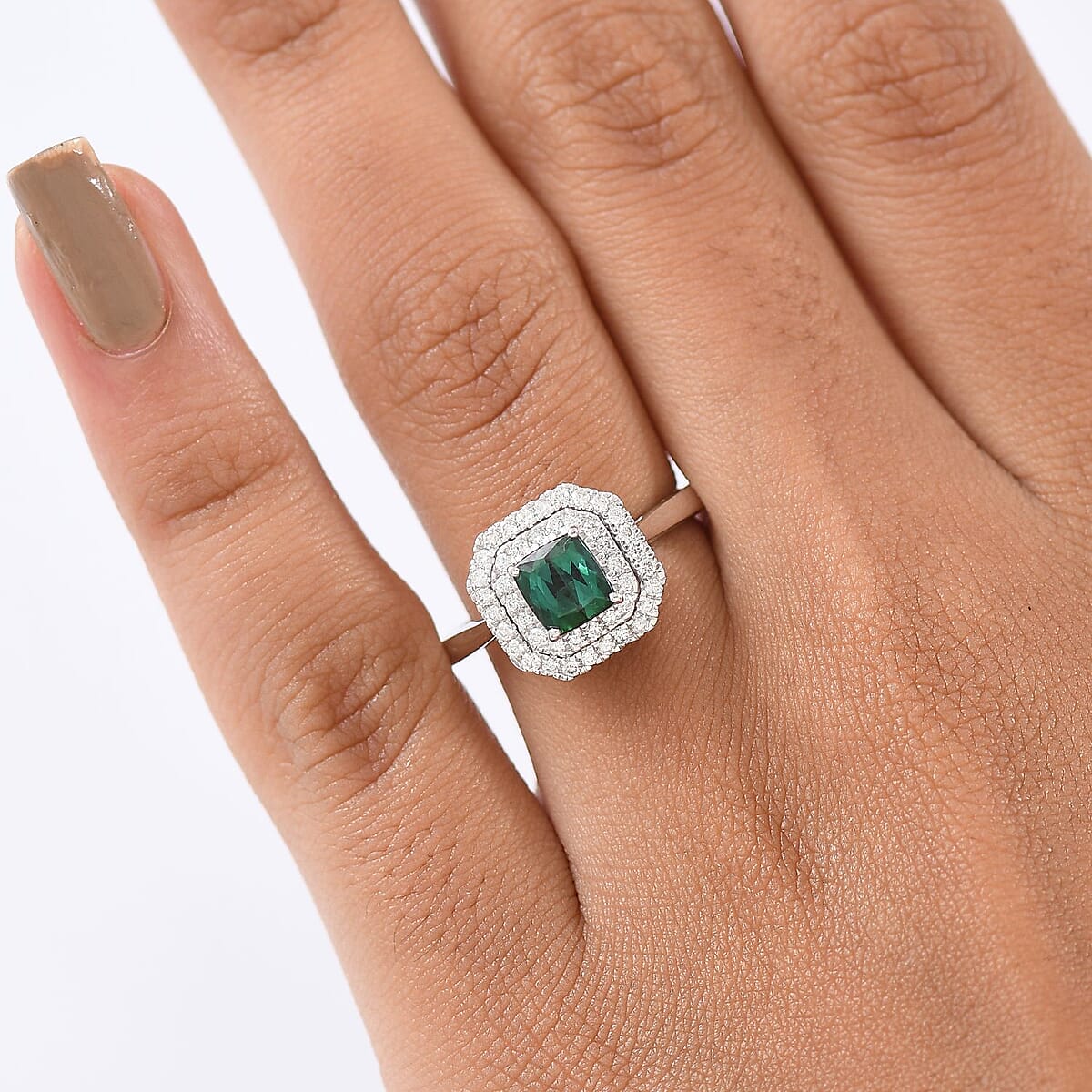 Certified & Appraised Luxoro AAA Pirineu Lagoon Tourmaline and I2 Diamond 1.18 ctw Ring in 10K White Gold (Size 6.0) image number 2