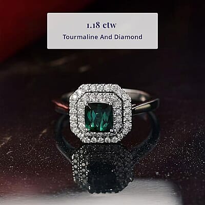 Certified & Appraised Luxoro AAA Pirineu Lagoon Tourmaline and I2 Diamond 1.18 ctw Ring in 10K White Gold (Size 6.0)