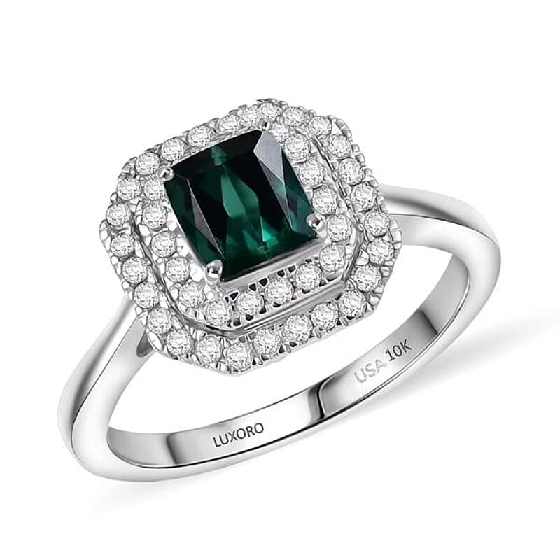 Certified & Appraised Luxoro AAA Pirineu Lagoon Tourmaline and I2 Diamond 1.18 ctw Ring in 10K White Gold (Size 7.0)