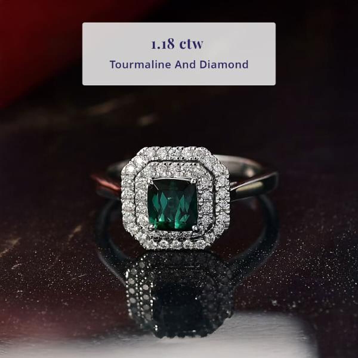 Certified & Appraised Luxoro AAA Pirineu Lagoon Tourmaline and I2 Diamond 1.18 ctw Ring in 10K White Gold (Size 9.0) image number 2