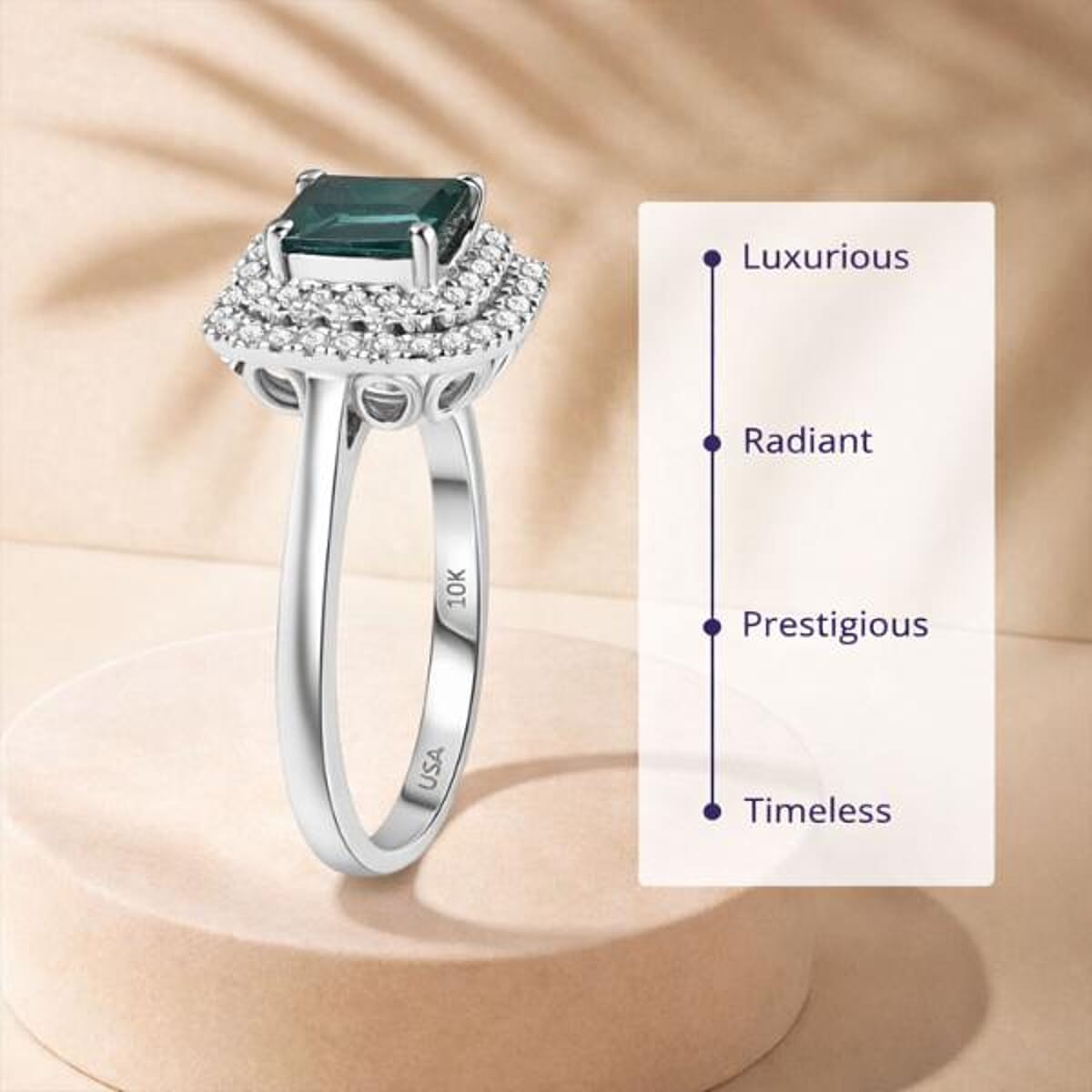 Certified & Appraised Luxoro AAA Pirineu Lagoon Tourmaline and I2 Diamond 1.18 ctw Ring in 10K White Gold (Size 9.0) image number 3