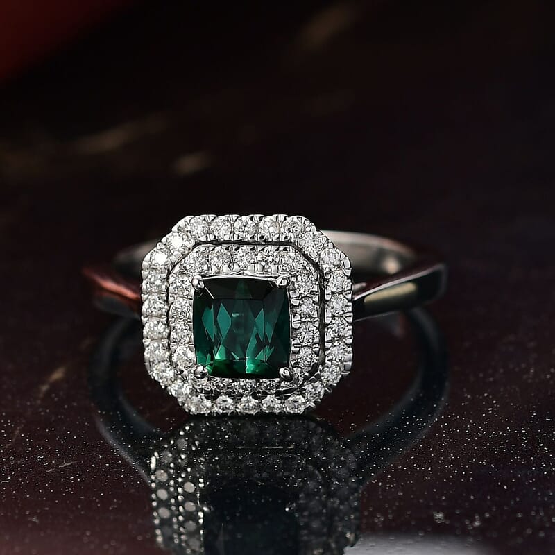 Certified & Appraised Luxoro 10K White Gold AAA Pirineu Lagoon Tourmaline, Diamond (I2) (0.35 cts) Ring (Size 9.5) 1.18 ctw