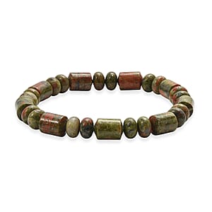 Unakite 120.00 ctw Tumble and Beaded Stretch Bracelet
