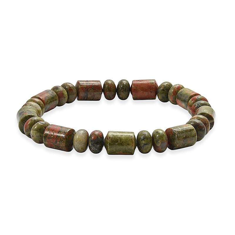 Unakite 120.00 ctw Tumble and Beaded Stretch Bracelet