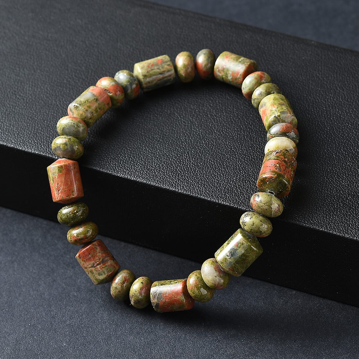 Unakite 120.00 ctw Tumble and Beaded Stretch Bracelet image number 1