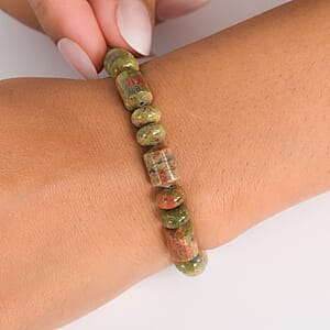 Unakite 120.00 ctw Tumble and Beaded Stretch Bracelet