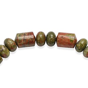 Unakite 120.00 ctw Tumble and Beaded Stretch Bracelet