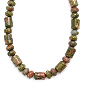 Unakite 265.00 ctw Tumble and Beaded Necklace in Stainless Steel 18 Inches