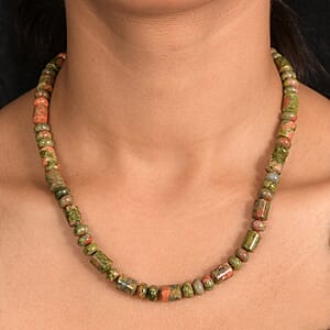 Unakite 265.00 ctw Tumble and Beaded Necklace in Stainless Steel 18 Inches