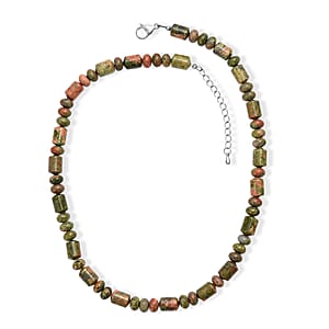 Unakite 265.00 ctw Tumble and Beaded Necklace in Stainless Steel 18 Inches