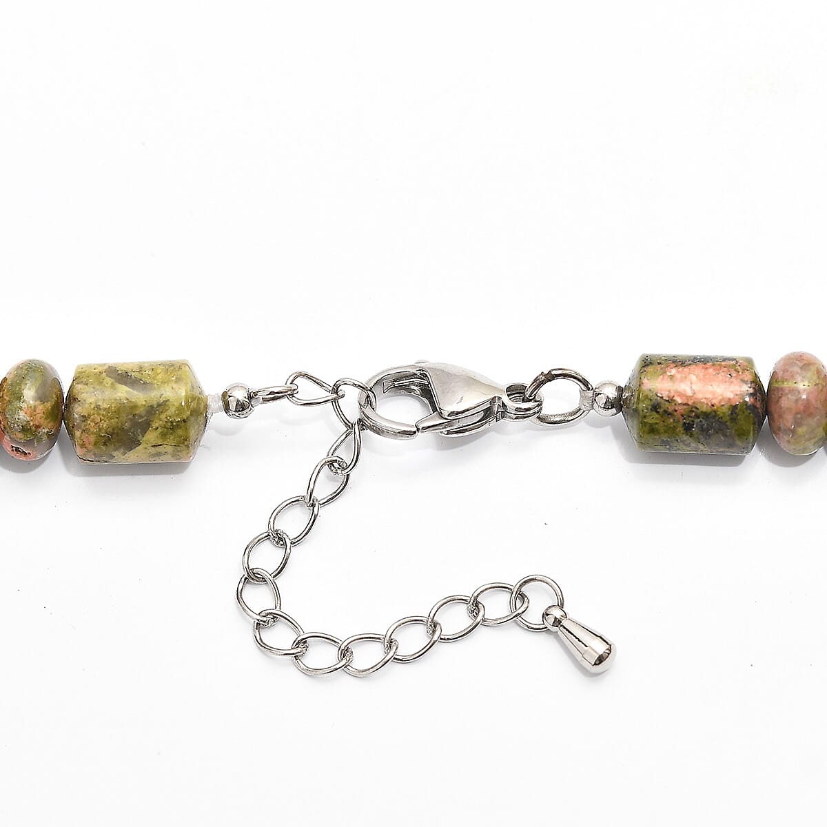 Unakite 265.00 ctw Tumble and Beaded Necklace in Stainless Steel 18 Inches image number 4