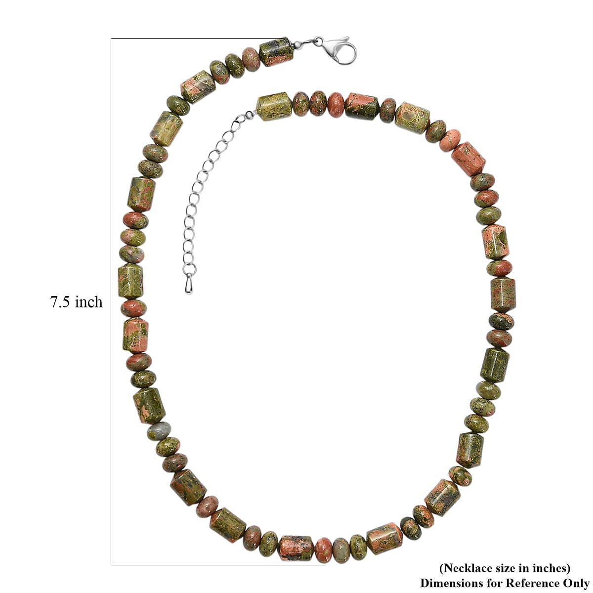 Unakite 265.00 ctw Tumble and Beaded Necklace in Stainless Steel 18 Inches image number 5