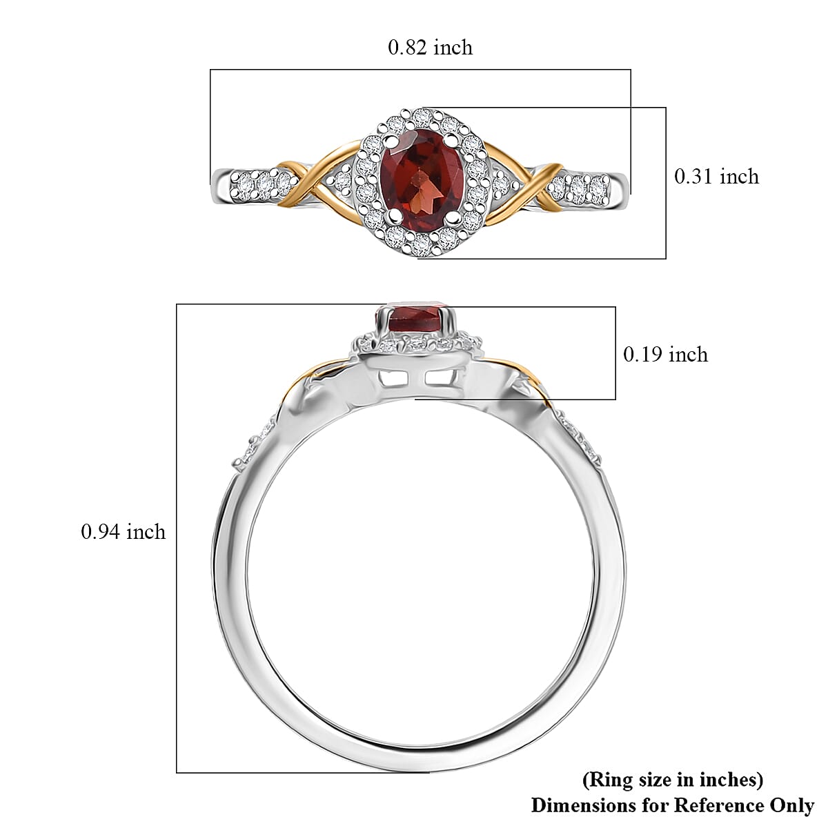 D'Joy Mozambique Garnet and White Zircon 0.65 ctw Ring in 18K Vermeil YG and Rhodium Over Sterling Silver (Size 5.0)