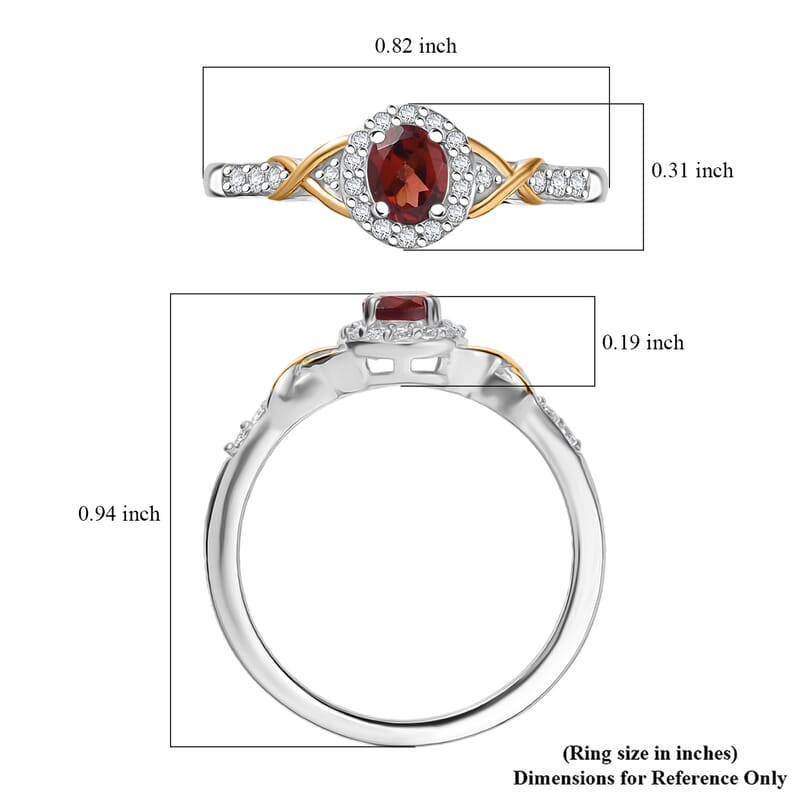 D'Joy Mozambique Garnet and White Zircon 0.65 ctw Ring in 18K Vermeil YG and Rhodium Over Sterling Silver (Size 5.0)