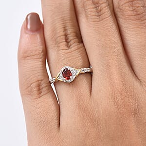 D'Joy Mozambique Garnet and White Zircon 0.65 ctw Ring in 18K Vermeil YG and Rhodium Over Sterling Silver (Size 7.0)