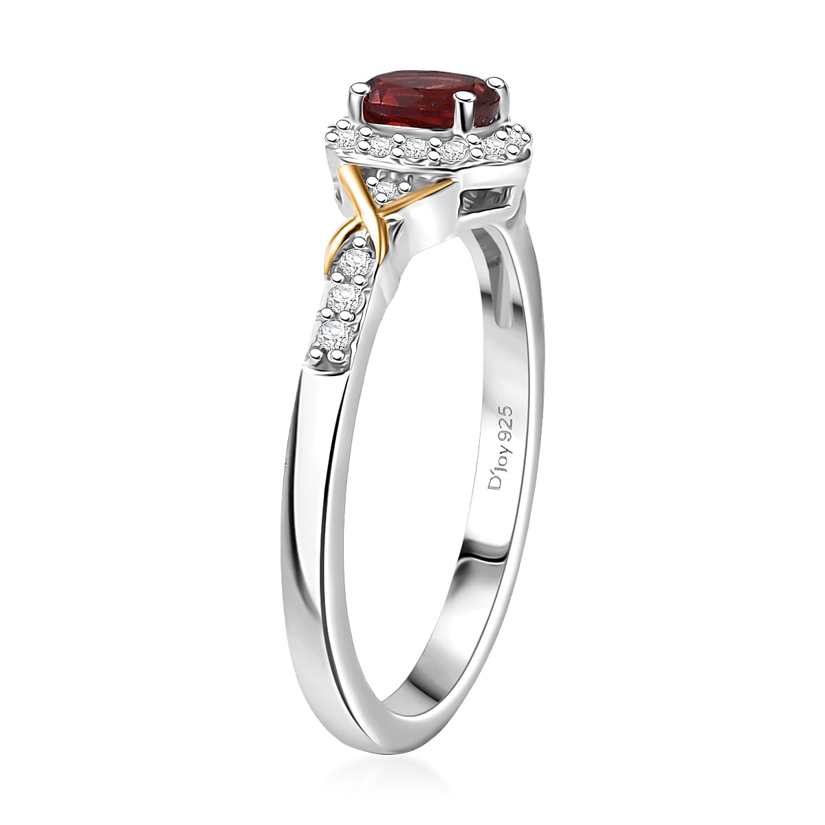 D'Joy Mozambique Garnet and White Zircon 0.65 ctw Ring in 18K Vermeil YG and Rhodium Over Sterling Silver (Size 7.0) image number 3