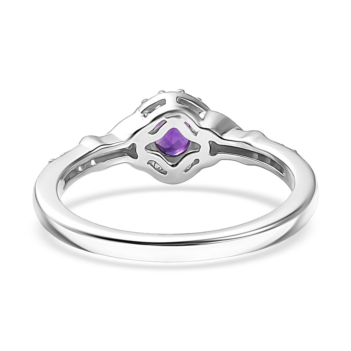 D'Joy African Amethyst and White Zircon 0.60 ctw Ring in 18K Vermeil YG and Rhodium Over Sterling Silver (Size 5.0)