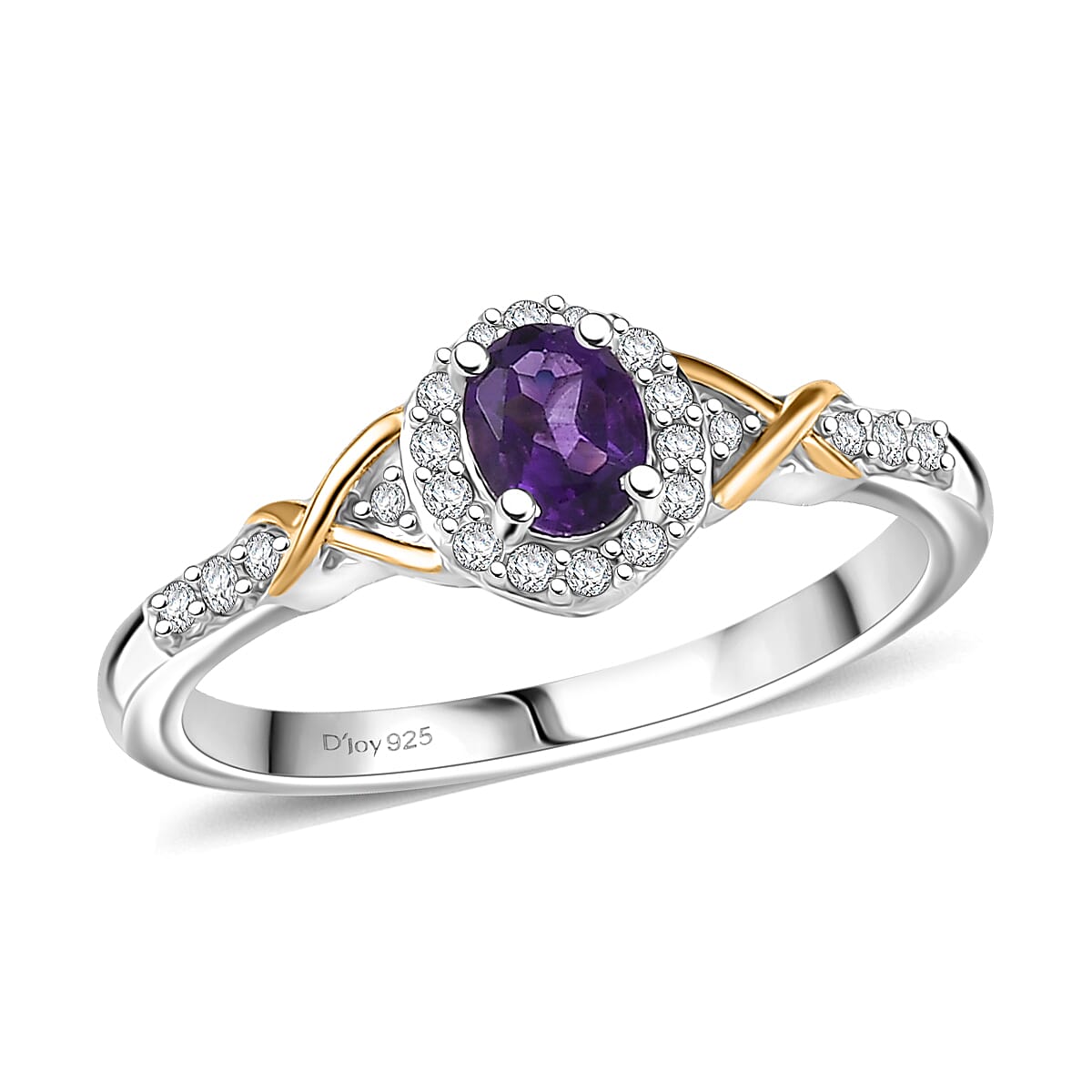 D'Joy African Amethyst and White Zircon 0.60 ctw Ring in 18K Vermeil YG and Rhodium Over Sterling Silver (Size 7.0) image number 0